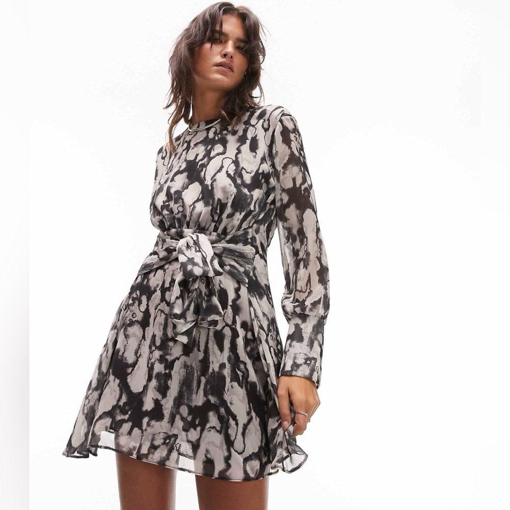 Topshop Abstract Animal Print Tie-waist Mini Dress
